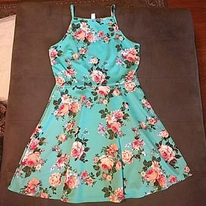 No Boundaries Teal Floral Skater Dress